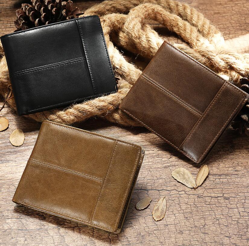 2021 Amazon men retro leather wallet cowhide business swipe card RFID wallet men