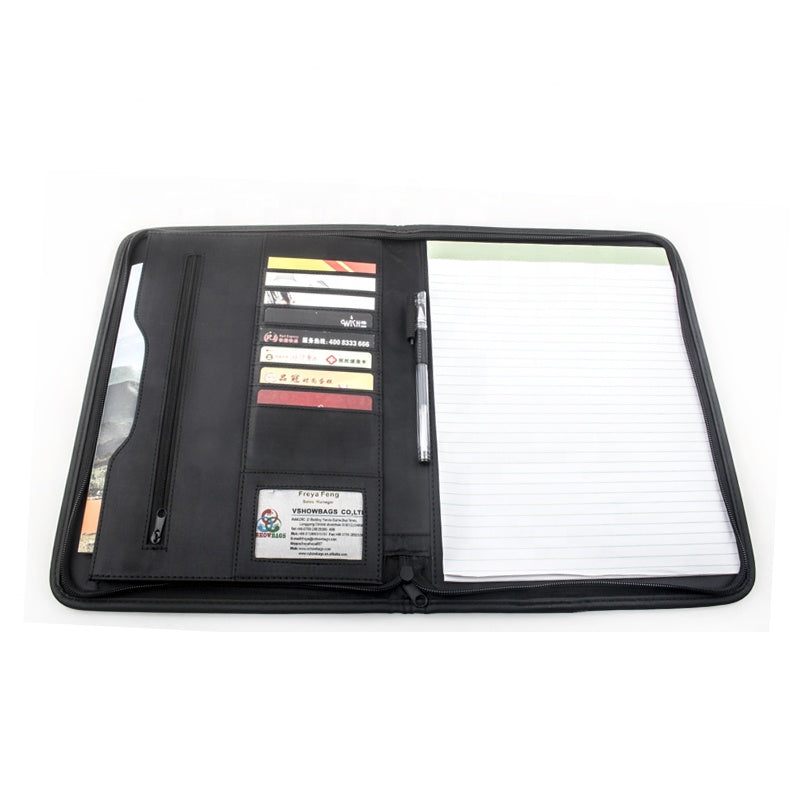 Professional Business Document and Business Card Holder Zipper Felt A4 Portfolio Pad folio Organizer with Writing Notepad