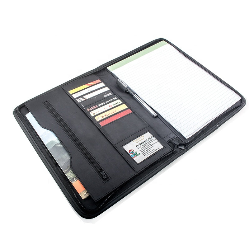 Professional Business Document and Business Card Holder Zipper Felt A4 Portfolio Pad folio Organizer with Writing Notepad