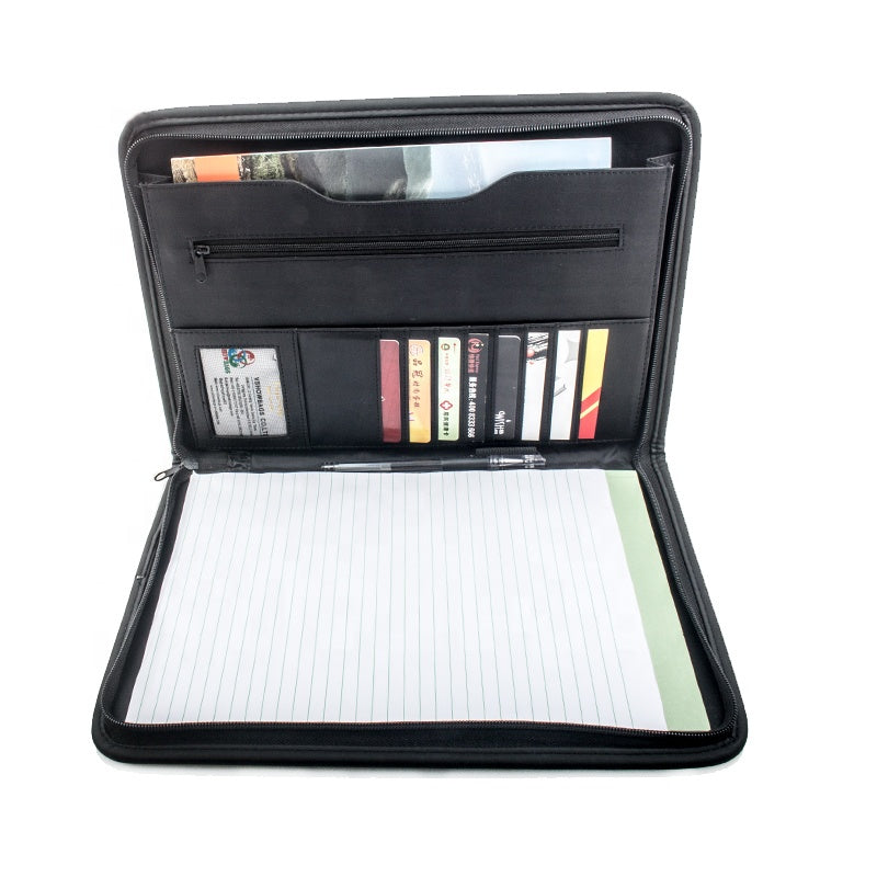 Professional Business Document and Business Card Holder Zipper Felt A4 Portfolio Pad folio Organizer with Writing Notepad