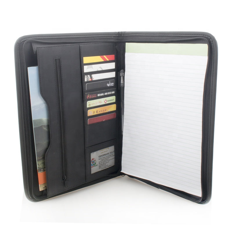 Professional Business Document and Business Card Holder Zipper Felt A4 Portfolio Pad folio Organizer with Writing Notepad