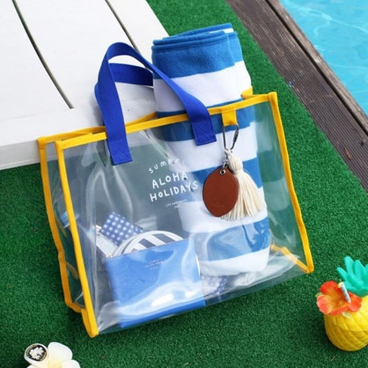 Ins Wind PVC Transparent Waterproof Jelly Handbag Shopping Bag Large Capacity Beach Swimming Bag Portable Washing Bag