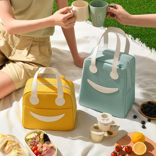 Happy Smiley Insulation Bag Thickened Aluminum Foil Lunch Box Bag Hand-held Large Capacity Insulation Fresh Lunch Bento Bag