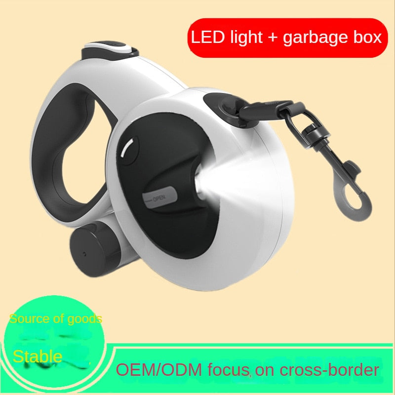 New Dog with Light Telescopic Leash Reflective Webbing Leash Carrying Trash Box Dog Leash